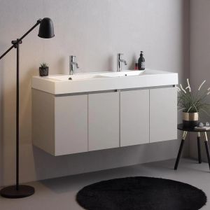 Kiamami Valentina Meuble Salle De Bain Suspendu 120cm 4 Portes Gris Perle, Double Vasque En Céramique | Vittoria