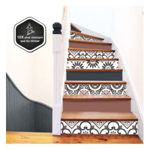 99 DECO - Contremarche escalier autocollante PVC MIX VINTAGE 15x100cm - lot de 5