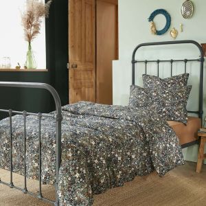 Terre de Nuit Parure de lit gaze de coton imprimé floral bleu marine 220x240