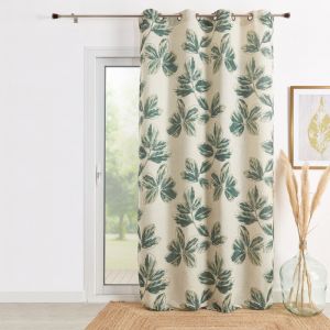 Home maison Rideau imprimé feuillage en tissu poly-lin Vert 140x260 cm