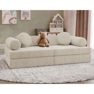 Ines - canapé droit 2 places en velours côtelé - beige