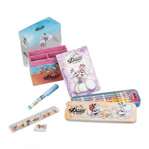 Diddl - Set Écriture A6 1 Cahier + 1 Stylo + 1 gomme + 1 Règle + 6 Crayons de Couleur + 1 Taille Crayon + 1 Plumier - Set Papeterie - Idée Cadeau Enfant et Fan Nostalgique des Années 90