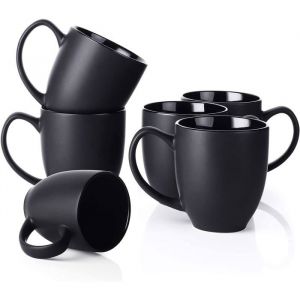 DOWAN Tasses à Café, Ensemble de 6 Tasses à Café Noires, Tasses à Café en Céramique de 16 oz avec de Grandes Poignées pour Hommes et Femmes, Grande Tasse en Porcelaine pour Thé Latte, Cadeaux de Pendaison de Crémaillère et de Mariage