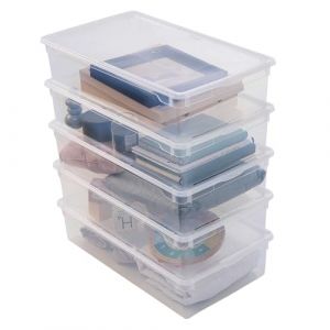Sundis Clear Box, lot de 5 boîtes de rangement 30L en plastique transparent, avec couvercle, superposables et empilables