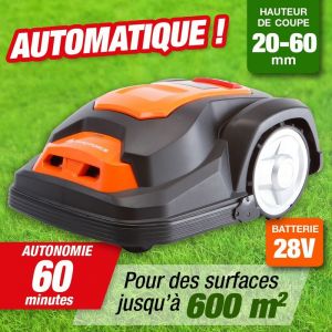 Outiror Robot de Tonte, Batterie 28 V - 2 Ah. Largeur de coupe de 18 cm - 3 lames