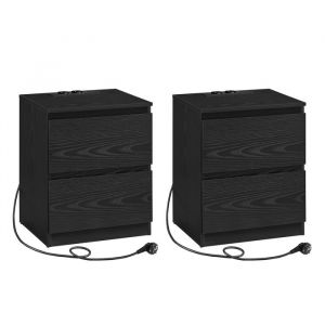 Lot de 2 table de chevet avec multiprise 2 tiroirs 2 prises ca noir