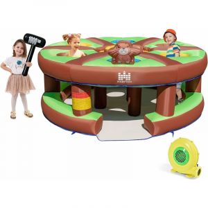 Costway - Jeux Gonflable de Tape-Taupe pour Enfants 3 Ans+ avec Jouet Marteau 7 Trous de Taupe, Aire de Jeu avec Gonfleur 480W, 6 Piquets Sac pour