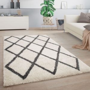 Tapis Shaggy Tapis De Salon Tapis Poils Longs Moelleux Moderne Doux 120x160 cm, Blanc Anthracite - Paco Home