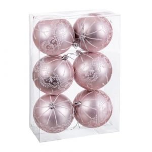 Bigbuy Christmas Boules de Noël Rose Plastique 8 cm (6 unités)