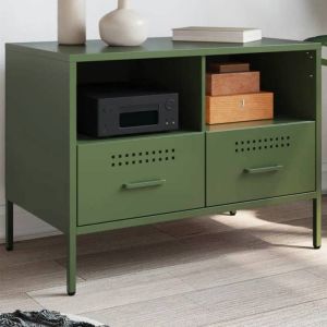 VidaXL Meuble TV vert olive 68x39x50,5 cm acier lamin&eacute; &agrave; froid, support TV, buffet TV, armoire hifi, banc TV, armoire en m&eacute;tal, meuble multim&eacute;dia