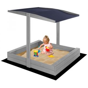 Springos Bac À Sable Premium Pour Enfants Avec Toit 120 X 120 Cm | Géotextile Inclus | Bois Imprégné ¿ Gris