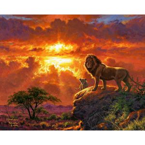 Figured'Art Peinture par Numéro Adulte Lion au coucher de soleil - Activité Manuelle Kit de Loisir Créatif DIY Numéro d'Art Complet - 40x50cm sans châssis en bois
