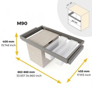 Emuca Kit 2 plateaus auxiliaires, 1 panier et rack ajustable Quartz pour armoires, glissières extension totale et à fermeture douce, Module 90cm, Finition Titane