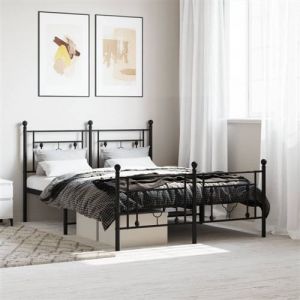 VidaXL Cadre de lit métal sans matelas avec pied de lit noir 140x190cm