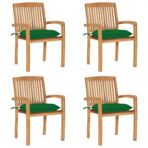VidaXL Chaises de jardin empilables, avec coussins, 4 pcs, Teck solide.