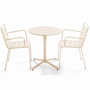 Image de Oviala Ensemble table ronde avec plateau inclinable (?70cm) et 2 fauteuils en métal