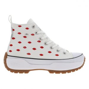 British Knights Baskets montantes FEMME BK blanches en toile &agrave; semelle plateforme et &agrave; lacets plats