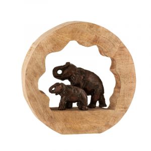 Jolipa Léphants en bronze dans bois de manguier naturel 30.5x6.5x30.5 cm
