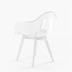 Chaise fauteuil moderne en polycarbonate transparent avec pieds en bois Arinor Blanc