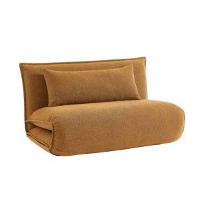 Chauffeuse convertible 2 places en bouclette texturée moutarde L 120 x P 80 x H 66 cm - Fleeep