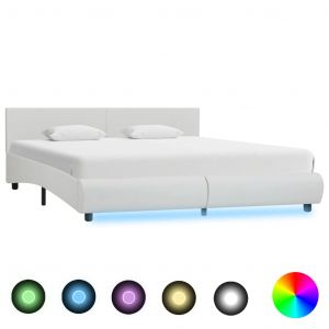 VidaXL Cadre de Lit avec LED Blanc Similicuir 160x200 cm - Blanc