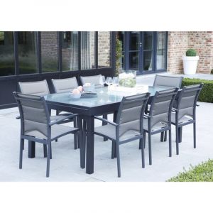 Wilsa Garden Salon de jardin Ensemble Modulo T 8/12 + F 8 Full Verre Gris Anthracite
