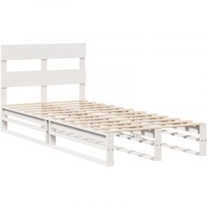 VidaXL Cadre de lit avec tête de lit blanc 90x200cm bois de pin massif, meuble de chambre, sommier, lit en bois, lit, lit simple