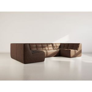 Lisa Design - Alya - canap&eacute; modulable panoramique 7 places en simili - marron