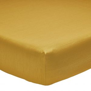 Image de Origin Drap housse fines rayures en bambou jaune 160 x 200