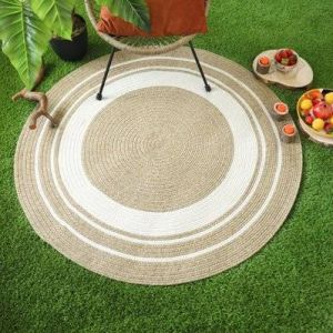 Décoweb Tapis rond imitation fibres naturelles intérieur et extérieur - Provence - Aspect jute - ø 90 cm