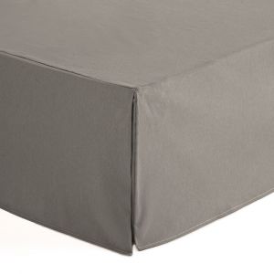 Cache-sommier uni en coton de 30 cm de haut gris 90x200 cm