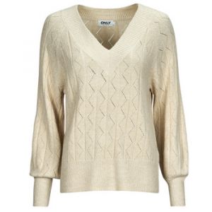 Only Onllucia Ls Glitter Col en V KNT Pull en Tricot, Pierre Pumice/Détails : Paillettes d'amande givrée, M Femme