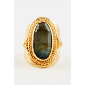 Moonstone - Bague ajustable Labradorite en laiton doré