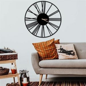 Image de Minimaliste Horloge Murale en M&eacute;tal Horloge Vintage noire et ronde en m&eacute;tal 50cm