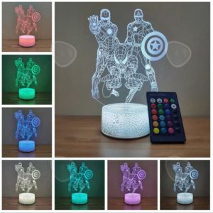 CONFO Veilleuses 3D lampe illusion Comics Iron Man Spider Man LED Jouets pour enfants Cadeaux de No&euml; l Lampes AM