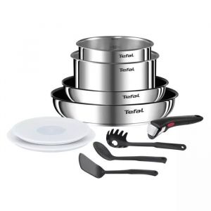 Tefal Ingenio Batterie de cuisine 10 pcs, Poêles, Casseroles, Couvercles hermétiques, Poignée amovible, Induction, Acier inoxydable, Empilable, Antiadhésif, Compatible lave-vaisselle, Emotion L8971S04