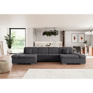 Meublesline Canapé dangle convertible ALON U velours côtelé gris foncé