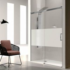 Paroi de douche fixe + Porte coulissante GLASÉ verre sérigraphié 150 cm Sans paroi latérale