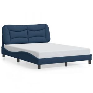 VidaXL Cadre de Lit avec Tête de Lit, Lit Rembourré, Sommier à Lattes, Lit Double, Lit Adulte de Chambre à Coucher Intérieur, Moderne, Bleu 140X200 cm Tissu