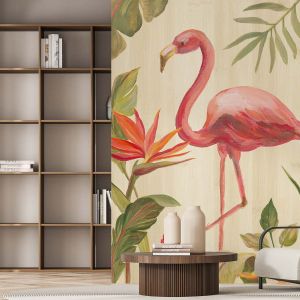Image de Hexoa Hxadeco - Papier peint exotique flamant rose en aquarelle