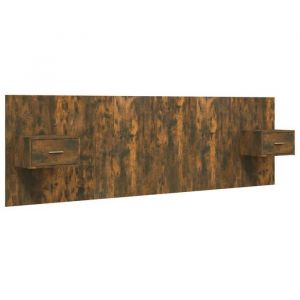 D&eacute;coshop26 T&ecirc;te de lit accessoire couchage chambre &agrave; coucher meuble avec chevet int&eacute;gr&eacute; &eacute;tag&egrave;re mdf marron clair TDL0205843