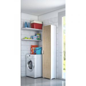Alter Armoire polyvalente avec 1 porte et 4 étagères réglables, 100% Made in Italy, Meuble colonne pour salle de bain, 45x45h195 cm, couleur Chêne et Blanc