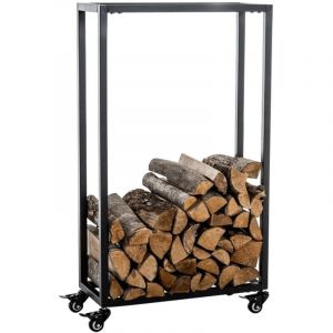 Décoshop26 Range-bûches étagère support bois de cheminée sur roulettes 100x40x25 cm en métal noir 100003528