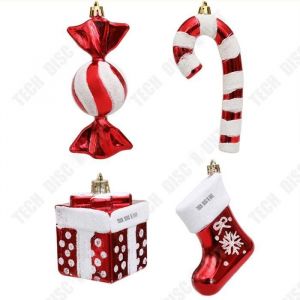 TD Boîte-cadeau en canne, bottes, pendentif combiné de quatre pièces, accessoires de décoration d'arbre de noël, pendentif décorati