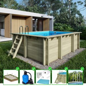 Piscine en bois Aqua 4.65x2.85 - H.1.24 m cadre en m&eacute;tal, sans dalle b&eacute;ton - BAS7306OSPU