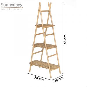 Etagère pyramidale à 3 étagères en rotin - Beige - H 163 x L 78 cm
