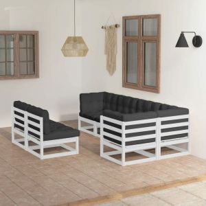 Image de VidaXL Ensemble canap&eacute; de jardin 7 pi&egrave;ces en pin massif blanc et gris anthracite