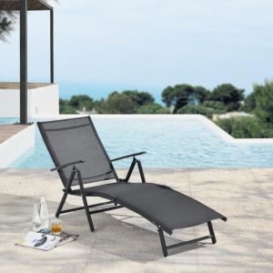 Transat Alborea Inclinable 160° Bain de Soleil avec Accoudoirs 150 x 65 x 86 cm Noir