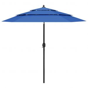 VidaXL Parasol à 3 niveaux avec mât en aluminium Bleu azuré 2,5 m