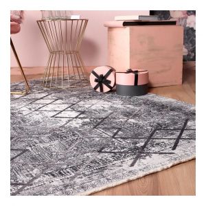 Deladeco Tapis recyclé design graphique lavable en machine Latium 75x150 Gris